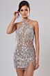Jovani 40896 Halter Neckline Fitted Nude Silver Dress