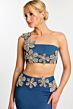 Jovani 46004 Asymmetric Neck Denim 2-Piece Dress