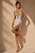 Jovani 53261 Open Back Floral Beaded White Gold Dress