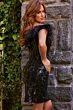 Jovani 22347 Feather Neckline Sequin Dress