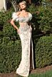 Jovani 48770 Feather Sleeve Sheer Corset Bridal Dress