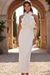 Jovani 48214 3D Floral Bodice Off White Midi Wedding Dress