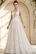 Jovani 39435 Plunging Neckline Floral Glitter Bridal Gown