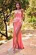 LaDivine 7483 High Slit Lace-Up Dress