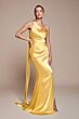 Ladivine 7454 Asymmetric Neck Draped Satin Dress