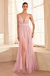 LaDivine SE005 Plunging Neckline Illusion Slits Dress