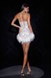 LaDivine CC0802 Feather Hem Silver Nude Plunging Neck Dress