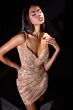 LaDivine CC497 Beaded V-Neck Fitted Asymmetric Hem Dress