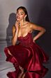 LaDivine CC502 Corset Bodice A-Line Peaked Neck Dress
