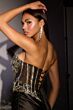LaDivine CD645 Draped Skirt Fitted Lace-Up Back Dress