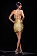 LaDivine CDS572 Tulip Hem Gold Fringe Lace-Up Back Dress