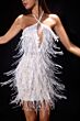 LaDivine CDS574 Halter Neck Off White Beaded Fringe Dress
