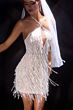LaDivine CDS574 Halter Neck Off White Beaded Fringe Dress