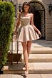 LaDivine CH2613 Spaghetti Strap Satin A-Line Dress