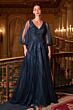 LaDivine CD0101 Sheer Sleeve Beaded A-Line Dress