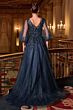LaDivine CD0101 Sheer Sleeve Beaded A-Line Dress