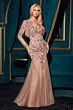 LaDivine CDS545 Plunging Neck Trumpet Sequin Dress