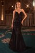 LaDivine CDS545 Plunging Neck Trumpet Sequin Dress