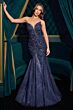 LaDivine CDS545 Plunging Neck Trumpet Sequin Dress