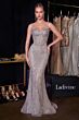 LaDivine CD637 Corset Bodice Cape Sleeve Silver Dress