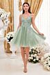 LaDivine Dress 9245 Spaghetti Strap V-Neck Short Dress