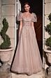 LaDivine Dress B711 A-line Sheer Puff Sleeve Formal Gown