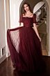 LaDivine Dress B712 Puff Sleeve Square Neck Formal Gown
