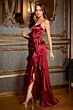 LaDivine B8421 Straight Neck Ruffle Slit Dress