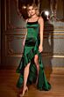 LaDivine B8421 Straight Neck Ruffle Slit Dress