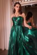 LaDivine C153 Halter Strap Pleated Metallic Dress