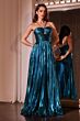 LaDivine C153 Halter Strap Pleated Metallic Dress
