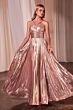 LaDivine C153 Halter Strap Pleated Metallic Dress
