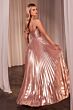 LaDivine C153 Halter Strap Pleated Metallic Dress