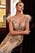 LaDivine Dress C57 V-Back Feather Godet Skirt Formal Gown