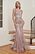 LaDivine Dress C57 V-Back Feather Godet Skirt Formal Gown