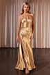 LaDivine CH048 Plunging Halter Neck Pleated Dress