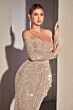 LaDivine Dress CH135 Long Sleeve Faux Wrap Skirt Evening Dress