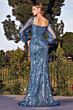 LaDivine Dress J816 Illusion Bishop Sleeve Formal Gown
