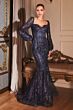 LaDivine Dress J816 Illusion Bishop Sleeve Formal Gown