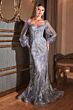 LaDivine Dress J816 Illusion Bishop Sleeve Formal Gown