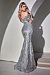 LaDivine Dress J833 Glitter Off-The-Shoulder Puff Sleeve Evening Dress