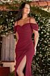 LaDivine KV1057 Pleated Cold-Shoulder Dress