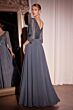 Ladivine CC446 Beaded Bodice A-Line Plunging Neck Dress