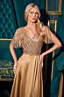 LaDivine CC447 Beaded Bodice Illusion Sleeve A-Line Dress