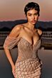 Ladivine CC477 Off-The-Shoulder Plunging Neck Beaded Dress