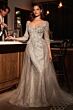 Ladivine CD749 Tulle Overskirt Queen Anne Neck Lace Dress