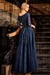 LaDivine CK2401 Three Quarter Sleeve A-Line Lace Dress