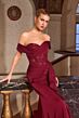 LaDivine CM387 Ruffle Slit Off The Shoulder Dress