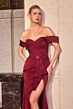 LaDivine CM387 Ruffle Slit Off The Shoulder Dress