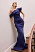 LaDivine CR886 Brush Train Asymmetrical Neckline Dress
